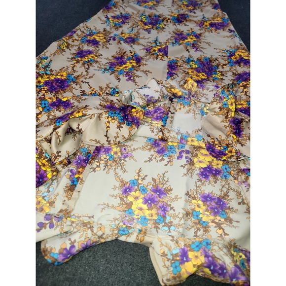 Vintage 60s 70s Handmade Maxi Dress Beige Floral Ruffles Purple‎ Yellow S - Picture 13 of 13